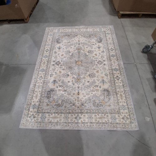 PADOOR VINTAGE STYLE MACHINE WASHABLE NON-SLIP AREA RUG - 5FT X 7FT - GREY/BLUE image 2