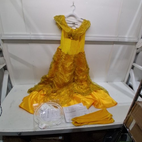3PC WOMEN'S CALIFORNIA COSTUMES BELLE DRESS COSTUME WITH GLOVES - MEDIUM - GOLD image 2