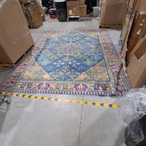 PERSIAN PATTERNED AREA RUG - BLUE, PURPLE, AND BEIGE image 2