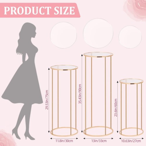 3PC ROUND CYLINDER PARTY STANDS - GOLD (MODEL: UD-CA-516YXYZZJ-GLD-3PK-2) image 2