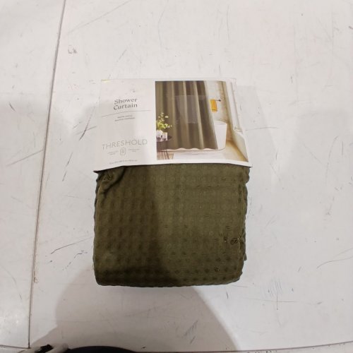 THRESHOLD WAFFLE WEAVE SHOWER CURTAIN - 72" X 84" - DARK OLIVE GREEN image 2