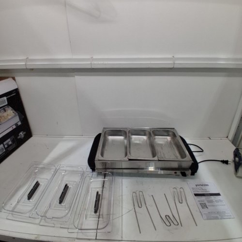 PROCTOR SILEX ADJUSTABLE HEAT BUFFET SERVER & FOOD WARMER WITH 3 OVEN-SAFE DISHES - 2.5QT /EACH- SILVER - (MODEL: 34300RG) image 3