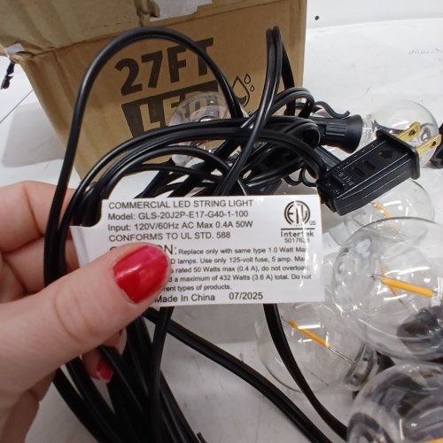 LED STRING LIGHT - 27FT LONG - BLACK / WARM WHITE (MODEL: GLS-20J2P-E17-G40-1-100) image 2