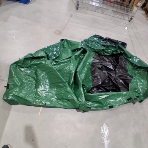 ALL WEATHER WATERPROOF PE TARPAULIN OUTDOOR STORAGE DECK BOX WITH GALVANIZED FRAME - 230 GAL - BLACK/GREEN (MODEL: JH-230) image 2