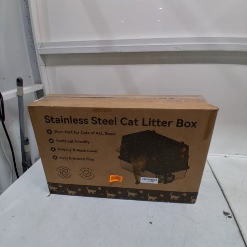 XL STAINLESS STEEL CAT LITTER BOX, 100° FLIP-TOP LID FOR EASY CLEANING- DARK GRAY image 4