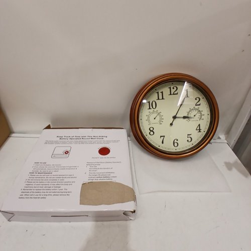 KECYET WALL CLOCK - RETRO CLOCK WITH THERMOMETERS AND HYGROMETER - SILENT RETRO WALL CLOCK - 12" - BROWN image 3