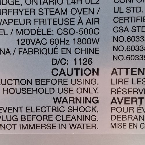 CUISINART GOURMET CONVECTION, STEAM AND AIR FRYER OVEN WITH MULTIPLE FUNCTIONS AND PRE SET OPTIONS - BLACK - (MODEL: CSO-500C) image 8