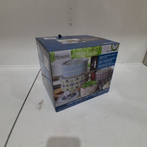 4PC SIGNATURE HOUSEWARES MICROWAVABLE BOWLS WITH LIDS - MULTI PATTERN (MODEL: 1401095) image 4