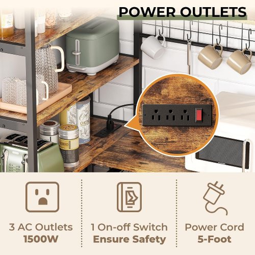 IRONCK L-SHAPED CORNER INDUSTRIAL BAKERS RACK WITH STORAGE & CHARGING STATION - 41" X 31" X 67" - RUSTIC BROWN/BLACK - (MODEL: HK-BR-16) image 3