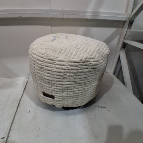 HIGOGOGO ROUND STUFFED CORDUROY OTTOMAN - 20" X 15" - BEIGE/WHITE (MODEL : B0D9VXRJKB) image 2