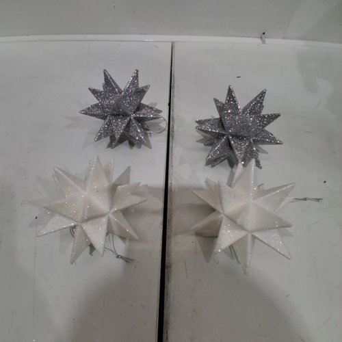 4PK HOLIDAY TIME GLITTER STAR ORNAMENTS - SILVER/WHITE (ITEM: WH236515H) image 2
