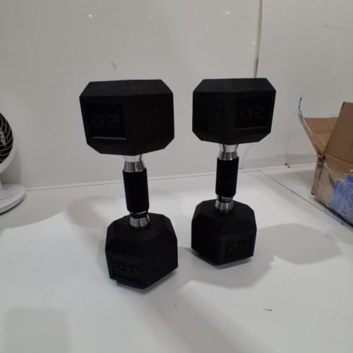2PK YES4ALL RUBBER HEX DUMBBELL WITH HAND GRIPS - 20LBS - BLACK (MODEL: FKKQ) image 2