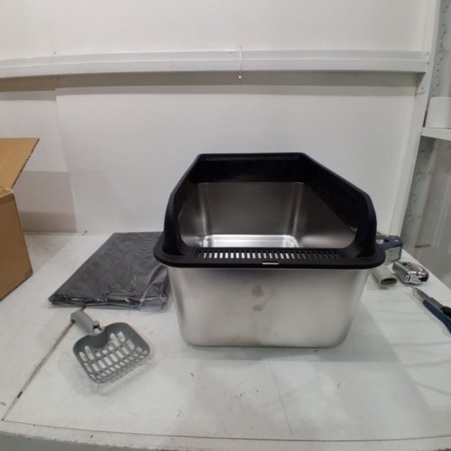 STAINLESS STEEL CAT LITTER BOX - 21" - SILVER image 2
