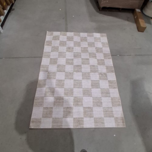 CHECKERBOARD AREA RUG - 48" X 67" - CREAM AND BEIGE image 2