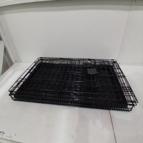AMAZON BASICS FOLDABLE METAL WIRE DOUBLE DOOR DOG CRATE WITH TRAY - 30" - BLACK image 2