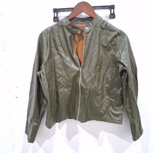 WOMEN'S ZIP FRONT CROPPED JACKET - SMALL - OLIVE GREEN image 2