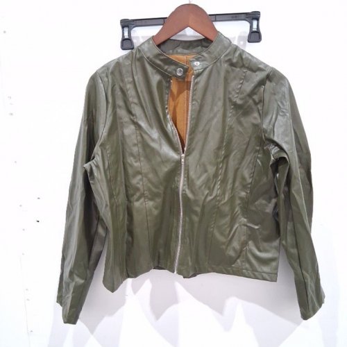 WOMEN'S ZIP FRONT CROPPED JACKET - SMALL - OLIVE GREEN image 3