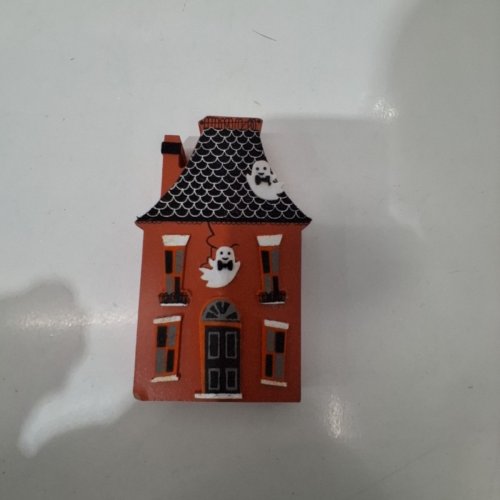 DECORATIVE WOODEN SPOOKY HAUNTED HOUSE DECORATION - 7" - ORANGE image 2