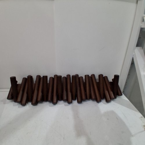 UMBRA PICKET 8 HOOK WALL-MOUNTED RACK WITH BEVELED PINE WOOD DOWELS - AGED WALNUT BROWN FINISH image 3