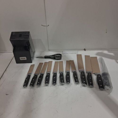 14PC HECEF PREMIUM STAINLESS STEEL KITCHEN KNIFE SET WITH WOODEN BLOCK - BLACK image 2