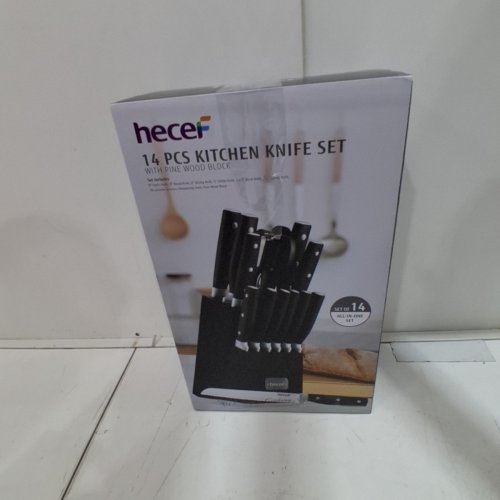 14PC HECEF PREMIUM STAINLESS STEEL KITCHEN KNIFE SET WITH WOODEN BLOCK - BLACK image 4
