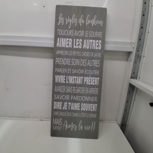 IH CASADECOR WOOD WALL ART - 12" X 31" - *FRENCH* REGLES DU BONHEUR - GRAY/WHITE (MODEL: ME-3036F) image 2