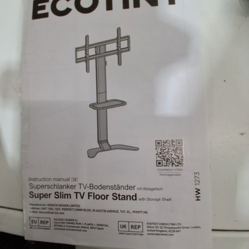ECOTINY SUPER SLIM TV FLOOR STAND WITH STORAGE SHELF - WHITE / BLACK (MODEL: HW 1273) image 2