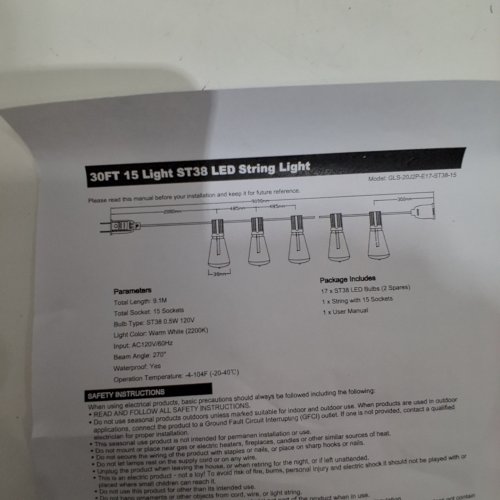 OUTDOOR STRING LIGHTS WITH ST38 LED EDISON BULBS - 30FT - 2200 K - BLACK image 3