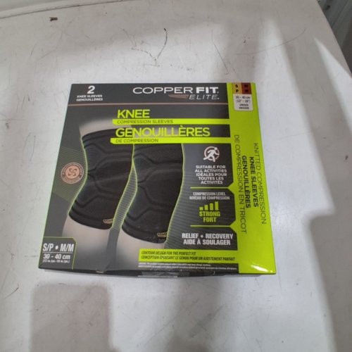 2PK COPPER FIT COMPRESSION KNEE SLEEVE - SMALL/MEDIUM - BLACK image 2