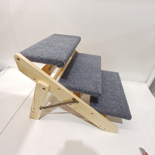 , 2-IN-1 FOLDABLE DOG STAIRS FOR BED WITH 3 STEPS FOR LARGE PET, UP TO 150 LBS -19.6" X 18.5" X 19.6" - BROWN/GREY (MODEL:ZD-19-03) image 3