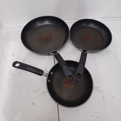 3PC T-FAL NON-STICK FRYING PANS - BLACK image 2