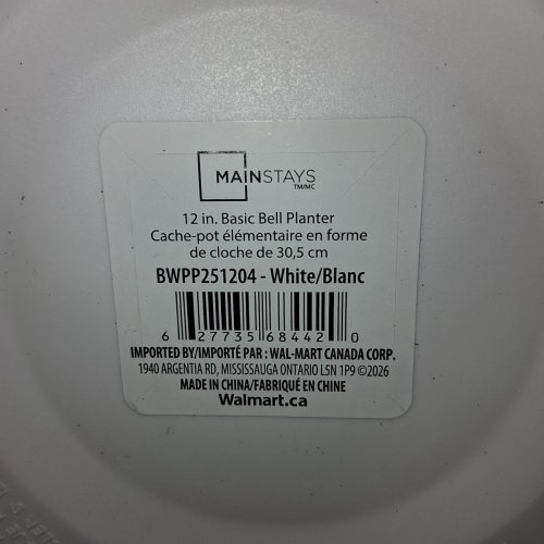 MAINSTAYS BELL PLANTER - 12" - WHITE (ITEM: BWPP251204) image 4