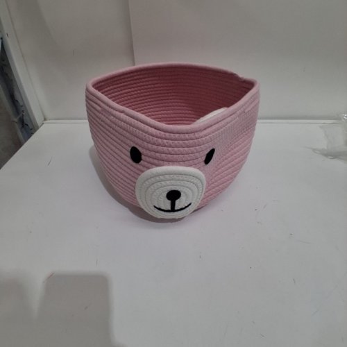 PANDAEAR COTTON ROPE BABY STORAGE BASKET WITH HANDLES - 10.5" X 8.5" - PINK/WHITE image 2