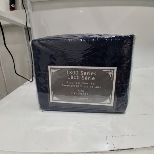 4PC SHEET SET - KING; FITTED SHEET 78" X 80" + 14"; PILLOWCASES 20" X 40" - NAVY (MODEL: 108145) image 2