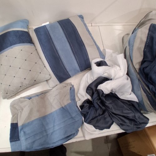 7PC MADISON PARK COLLINS SUEDED COMFORTER SET - QUEEN - BLUE/GREY image 3