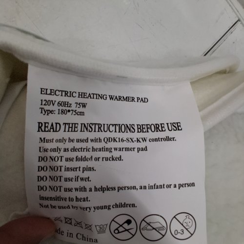 ELECTRIC HEATING WARMER PAD - 120 V - 70" X 30" - WHITE image 5