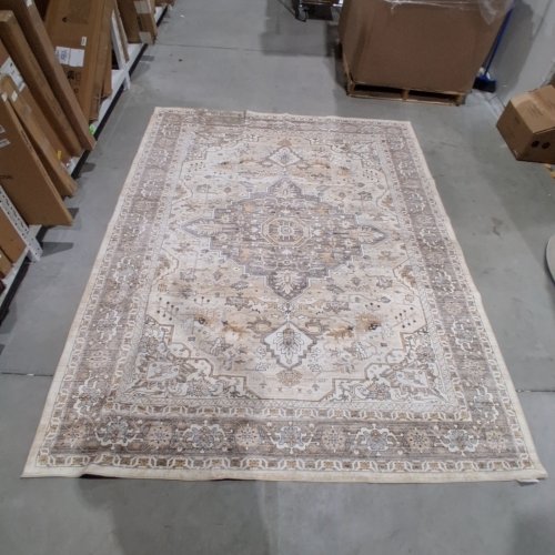 ORNATE MEDALLION AREA RUG - 7FT X 9FT - CREAM, BEIGE, GRAY, AND BROWN image 2