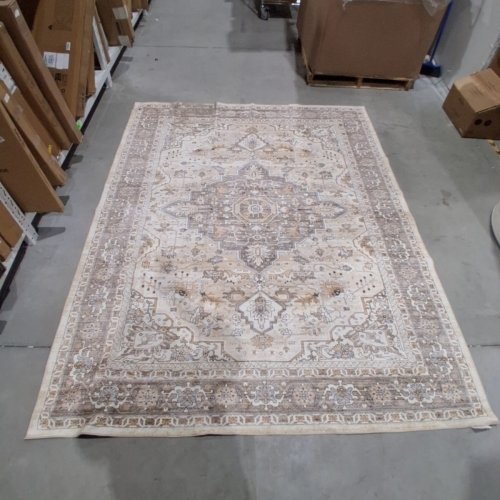 ORNATE MEDALLION AREA RUG - 7FT X 9FT - CREAM, BEIGE, GRAY, AND BROWN image 3
