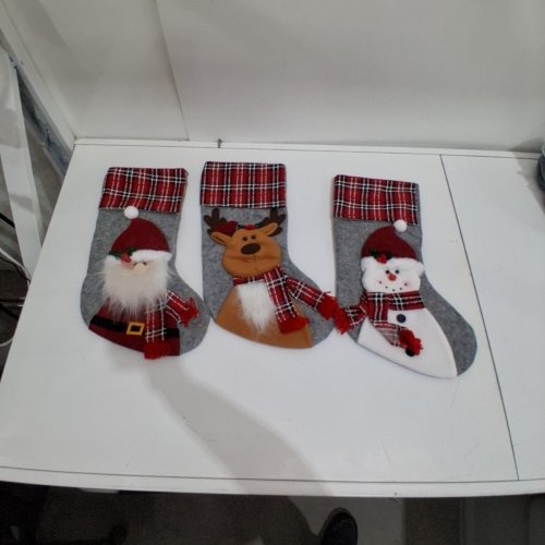 3 ASSORTED CHRISTMAS STOCKINGS - 18" - SANTA, REINDEER, SNOWMAN image 2