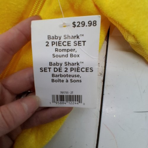 2PC BABY SHARK ROMPER SET WITH SOUND BOX - 2T - YELLOW image 2