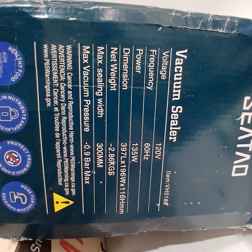 SEATAO DRY & MOIST DOUBLE SEAL INDUSTRIAL VACUUM SEALER - 120V, 135W - BLACK AND SILVER (MODEL: VH5188) image 5