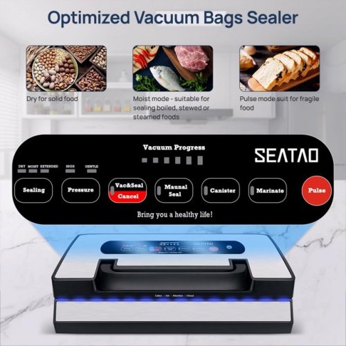 SEATAO DRY & MOIST DOUBLE SEAL INDUSTRIAL VACUUM SEALER - 120V, 135W - BLACK AND SILVER (MODEL: VH5188) image 2
