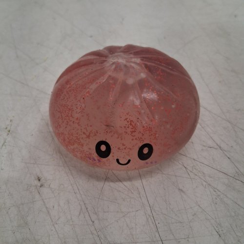 DUMPLING SQUISHY SENSORY STRESS-RELIEF TOY - 4" - TRANSLUCENT GLITTER RED image 2