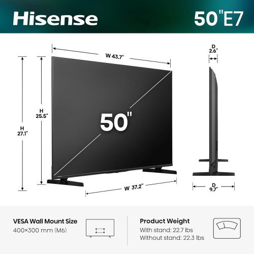 HISENSE QLED COLOR 4 K SMART MINI LED FIRE TV WITH 144HZ GAME MODE PRO, DOLBY VISION/ATMOS & ALEXA BUILT IN VOICE REMOTE - 50" - BLACK (MODEL: 50E5SF) image 3