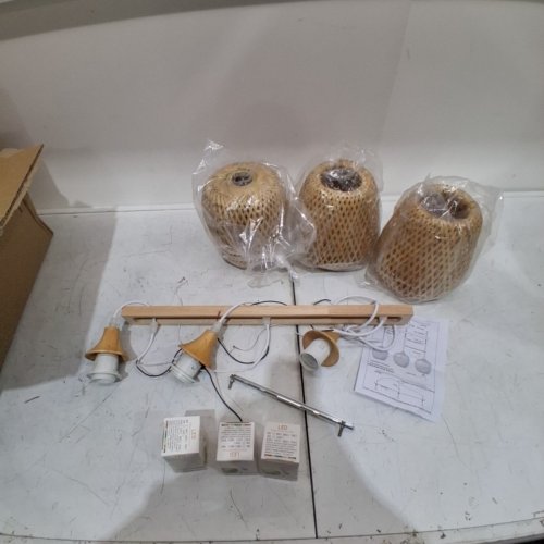NORDIC BAMBOO WOVEN HEIGHT ADJUSTABLE 3-LIGHT HANGING LIGHT FIXTURE - IRON/BAMBOO (MODEL: I5000B2KHJ) image 3