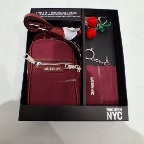 3PC MADDEN NYC CELLPHONE CROSSBODY, CARD HOLDER, AND KEYCHAIN SET - BURGUNDY image 3