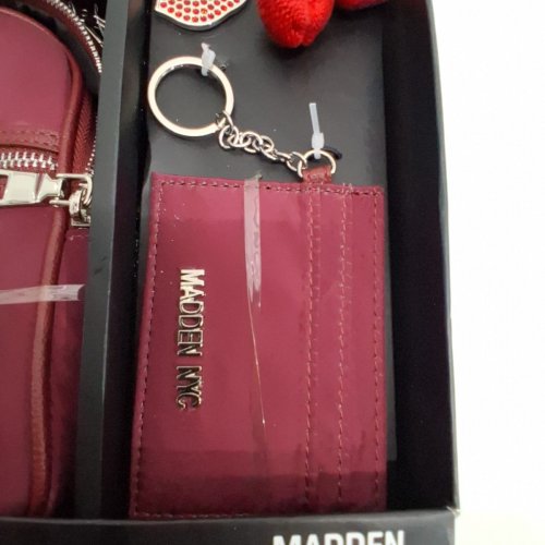 3PC MADDEN NYC CELLPHONE CROSSBODY, CARD HOLDER, AND KEYCHAIN SET - BURGUNDY image 5