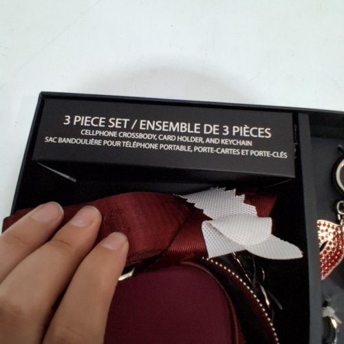 3PC MADDEN NYC CELLPHONE CROSSBODY, CARD HOLDER, AND KEYCHAIN SET - BURGUNDY image 7