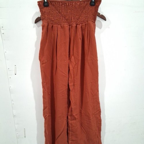 WOMEN'S SMOCKED LINEN PANTS - LARGE - RUST ORANGE image 2