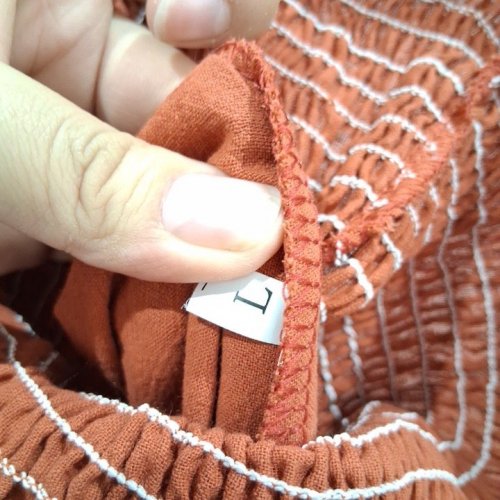 WOMEN'S SMOCKED LINEN PANTS - LARGE - RUST ORANGE image 3